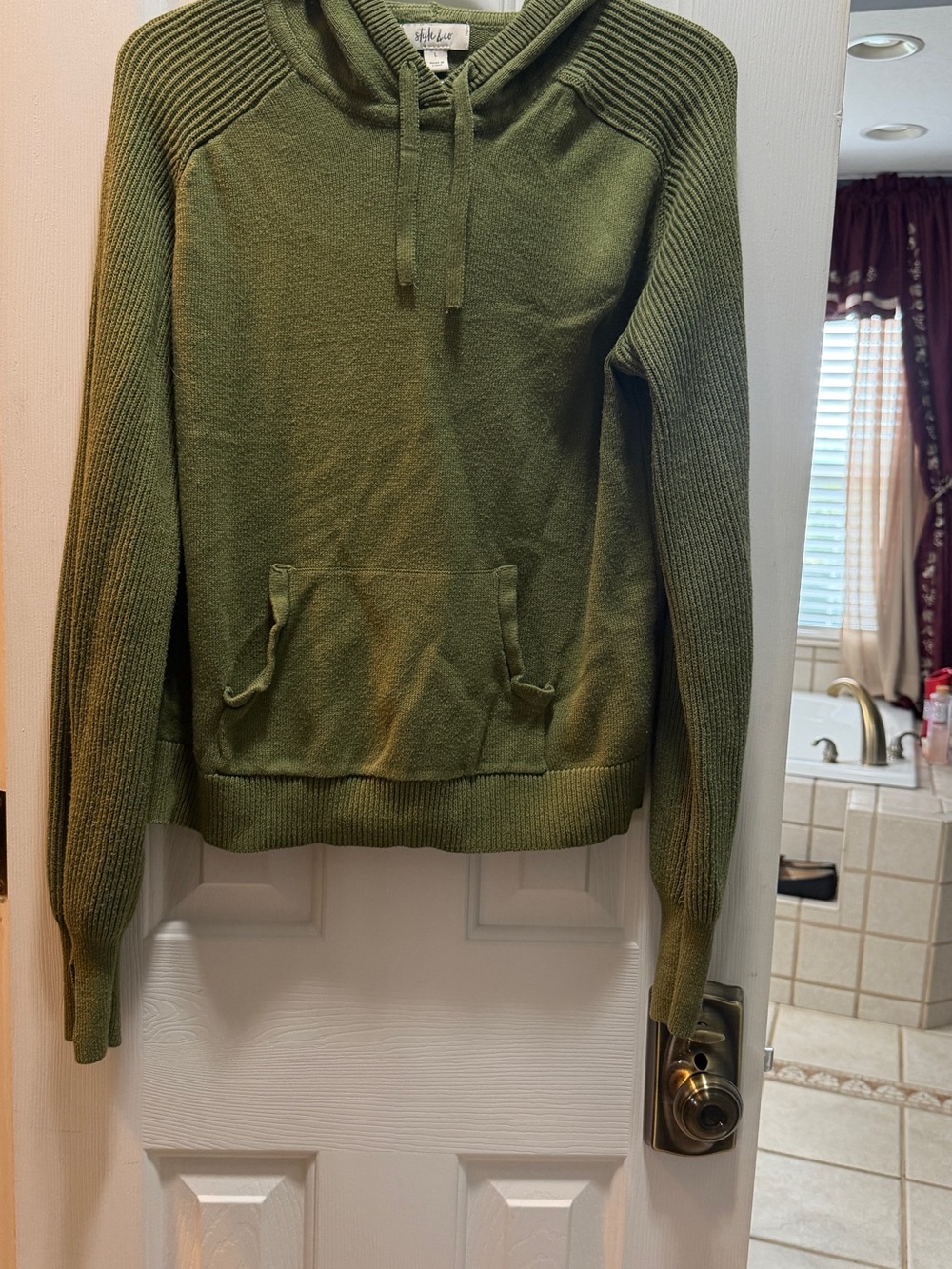 Style & Co. Olive Green Knit Pullover Hoodie